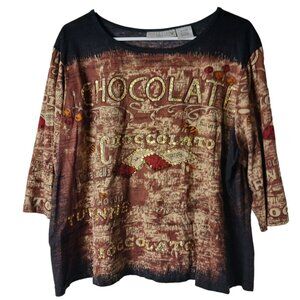 Venezia Sport Chocolate Graphic Sequin Top 18/20W
